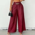 thumbnail image 5 of Olyvenn Trousers Pants for Women Fall Summer Linen Loose Fit High Cut Flare Wide Leg Trousers Pants Women 2025 Wine M, 5 of 7