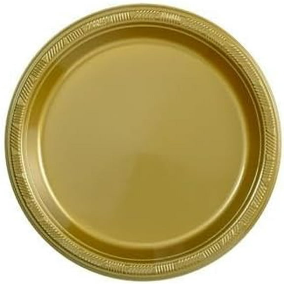EcoQuality 7 inch Gold Round Plastic Salad Plate – Disposable Plate for Appetizers, Salads, Desserts, Parties, Catering, Weddings, Buffets, Everyday Use, Elegant Tableware for Events (50)