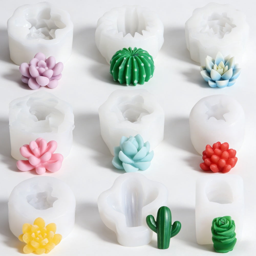 9Pcs Succulent Silicone Molds, Candle Molds, 3D Resin Molds, Succulent Cactus Candle Molds Silicone, for Candle Soap Making, Wax, Resin Casting, DIY Molds