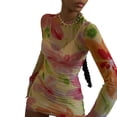 thumbnail image 2 of Gupgi Women Floral Mini Dress Long Sleeve See Through Bodycon Sundress, 2 of 6