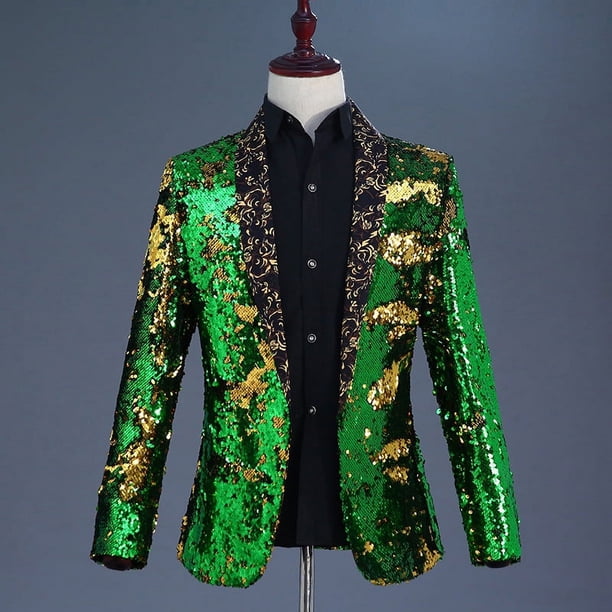 Traje de cuello vuelto con lentejuelas para hombre, traje para actuación en el escenario, club nocturno, bar, DJ, cantante, presentador, top moderno
