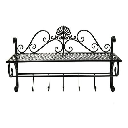 Beautiful Black Metal Decorative Wall Mounted Storage Shelf W 5 Beautiful Black Metal Decorative Wall Mounted Storage Shelf W 5 Hooks Bathroom Towel Rack By Dazone