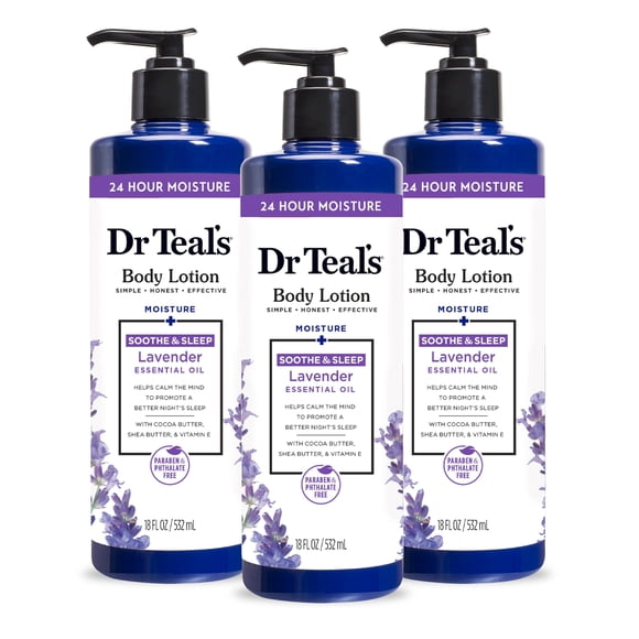 Dr Teal's Lotion pour le Corps Hydratation 24 Heures+, Huile Essentielle de Lavande, 18 fl oz (Lot de 3)