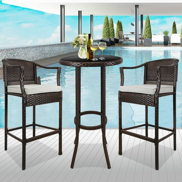 3 Piece Outdoor Patio Furniture Set Clearance, PE Rattan High Top Table