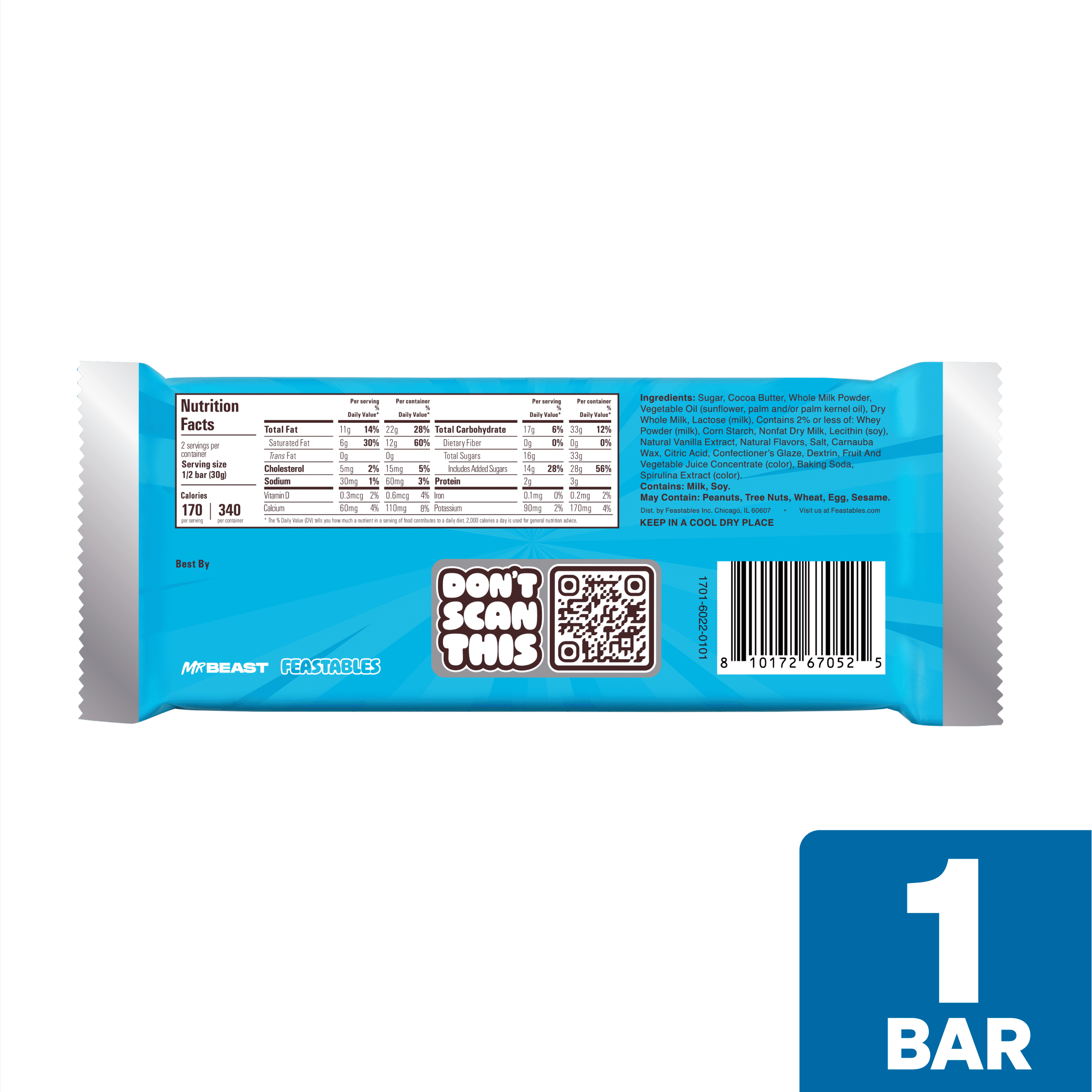 Feastables MrBeast Birthday Batter Bar, 2.1 oz (60g), 1 Count
