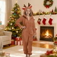 thumbnail image 4 of KAUOD Teen Girls Christmas Fuzzy Jumpsuits Fleece Sherpa Soft Warm Hooded Onesie Kids Plain Cute Zip up Winter Bodysuits, 4 of 5