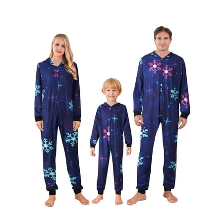 

Huakaishijie Family Matching Christmas Pajamas Set Zipper One-Piece Sleepwear Jumpsuit Hoodie with Hood Matching Holiday PJ s for Family