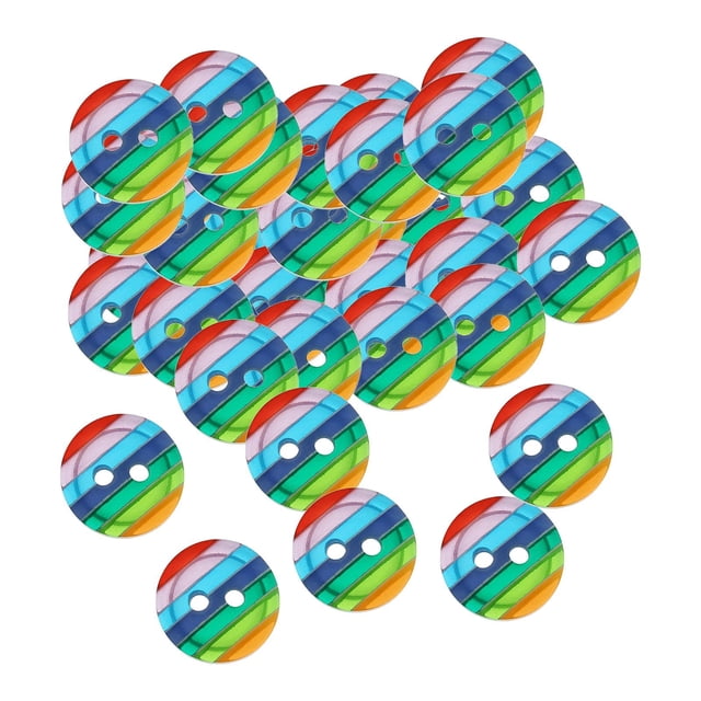 Rongfmy Boutons en Résine 100x12mm Rayures Colorées Flatback Ronds 2 Trous Boutons d'Artisanat
