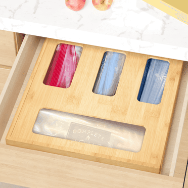 SpaceAid Bamboo Ziplock Bag Storage Organizer for Kitchen Drawer, 4 Slots