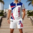 thumbnail image 1 of WILLBEST Pantalones Cortos para Hombre, Camisa de Manga Corta con Botones y Bandera Europea y Británica, Pantalones Cortos Informales Holgados y Cómodos para Negocios de Calle, Conjunto de Dos Piezas, 1 of 5