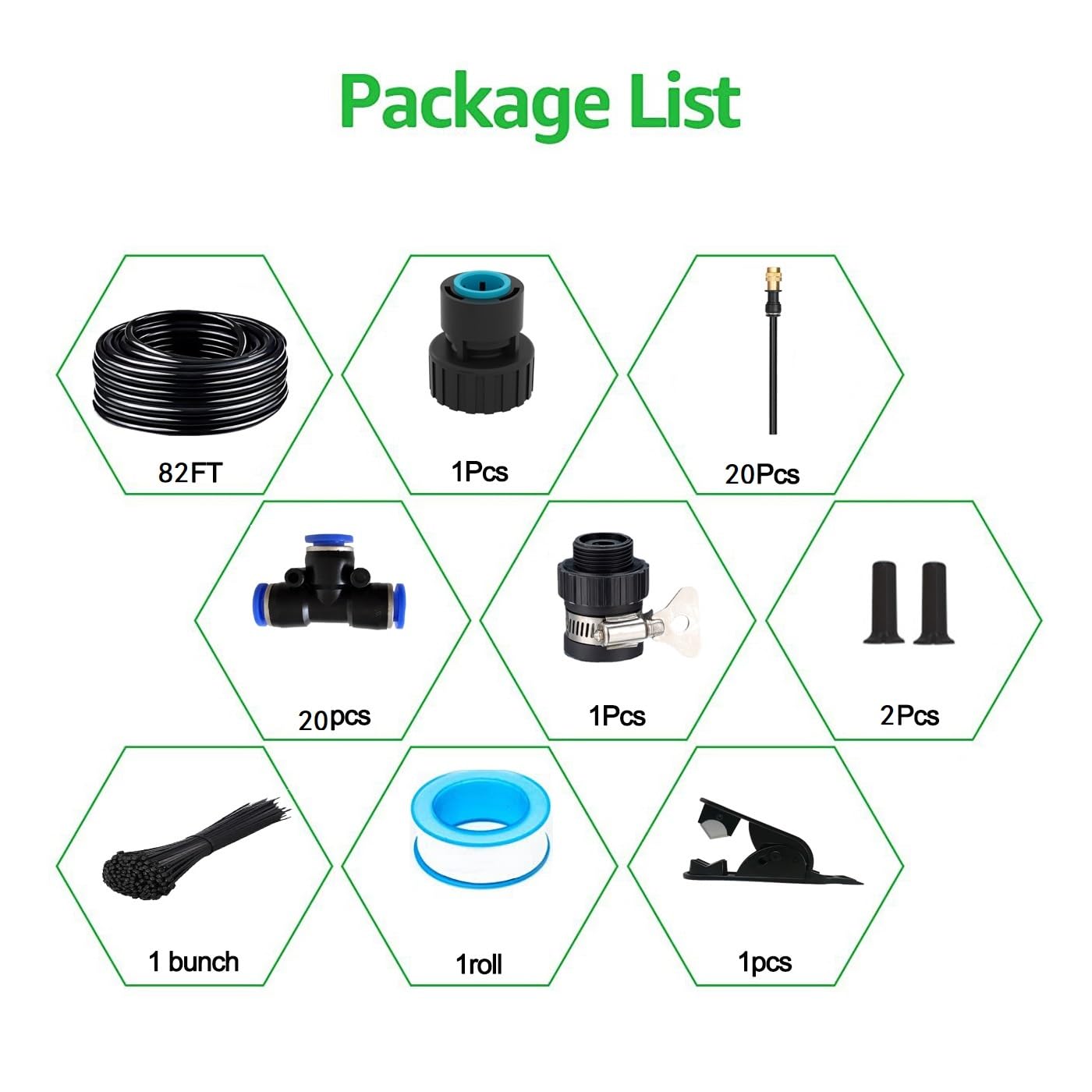 82ft Drip Irrigation Kit  Automatic Garden Watering System With Tool-free Quick Connectors 360° Bending Droppers & Copper Misting Nozzles For Greenhouse Patio Lawn Vegetable Garden. (25m)