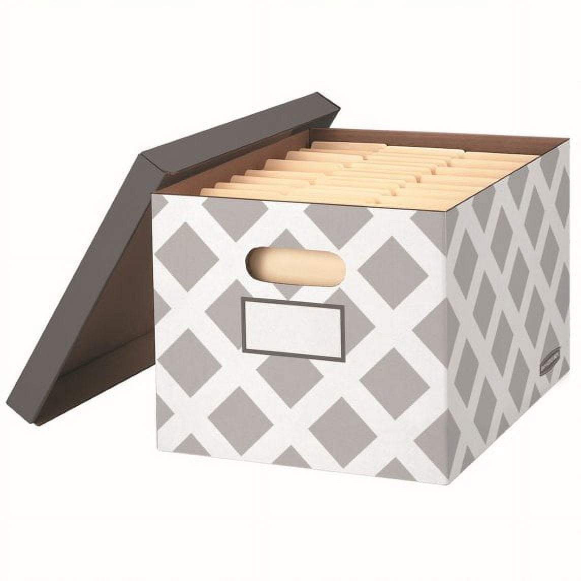 Bankers Box 3-Count Decorative, Letter/Legal File Box, Grey, Diamond Design with Grey Lid