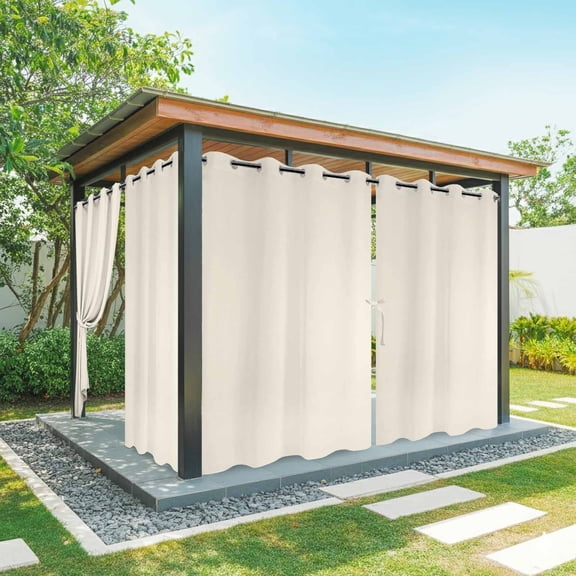 Cream Outdoor Curtains for Patio Waterproof, Solid Color Grommet Curtains for Porch Outside Privacy Drape for Gazebo Garden Pergola, 2 Panels, 54x108in