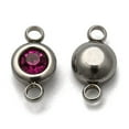 thumbnail image 2 of 50pcs 304 Stainless Steel Rhinestone Links Connectors Flat Round Stainless Steel color Fuchsia 12x6.5x4mm Hole: 2mm, 2 of 3