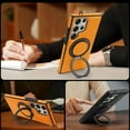 thumbnail image 6 of Allytechgroup Magnetic Case for Samsung Galaxy S24 Ultra, Built-in Invisible 360° Rotatable Kickstand, Compatible with MagSafe, PU Leather Slim Shockproof Protective Phone Case Cover, Orange, 6 of 6