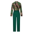 thumbnail image 4 of DPTALR Women V-neck Printed Long Sleeved Top Add Solid Color Pants Set With Belt, 4 of 6
