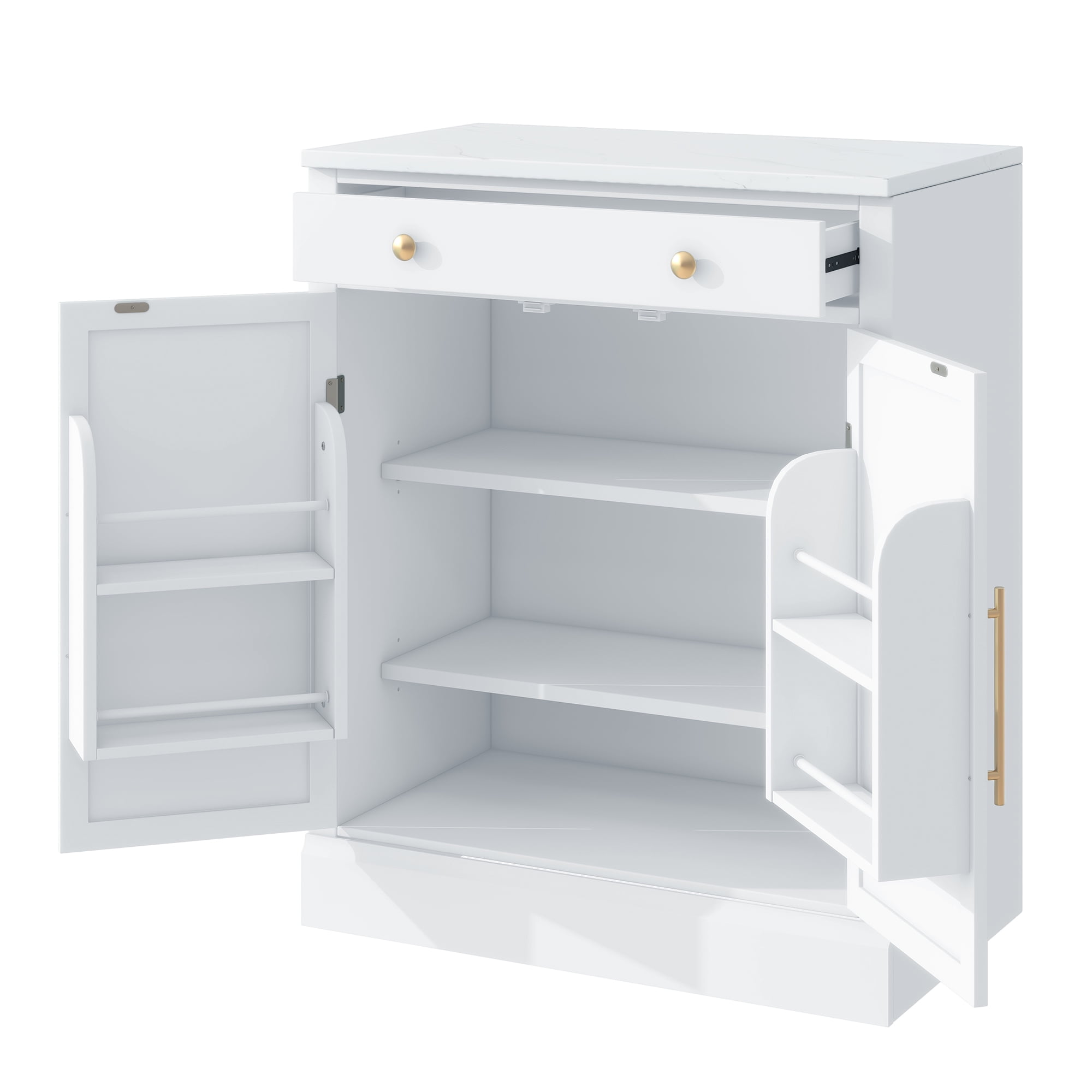 GARITIN Kitchen Pantry Cabinet 28.7 Inch, Freestanding Buffet Storage Cabinet with Drawer and Adjustable Shelves for Dining Room Coffee Bar, White