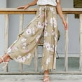 thumbnail image 3 of Boho Floral Wide Leg Pants for Women Summer Casual High Waisted Flowy Split Front Beach Palazzo Pants with Pockets, 3 of 6