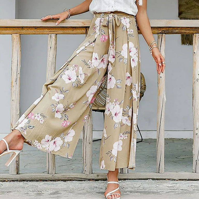 Pantaloni Donna Bohémien Daysskk | A Vita Alta, Larghi, Floreali, Leggeri, Con Elastico, Per Spiaggia Ed Estate