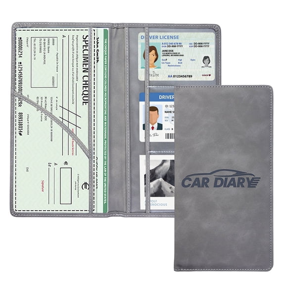 Taotanxi Car Registration and Insurance Card Holder, Vehicle License Document Glove Box Compartment Organizer, Interior Car Accessories for Women Men Teens (Gray)
