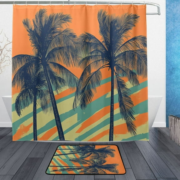 BZSMCE Shower Curtain and Bath Accessory Set,Tropical Serenity Pattern