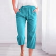 thumbnail image 2 of CheerKidz Women's Casual Elastic Waist Loose Capris Pants with Pocket Lightweight Summer Wide Leg Cropped Pants for Travel Outdoor(Sky Blue,L), 2 of 6