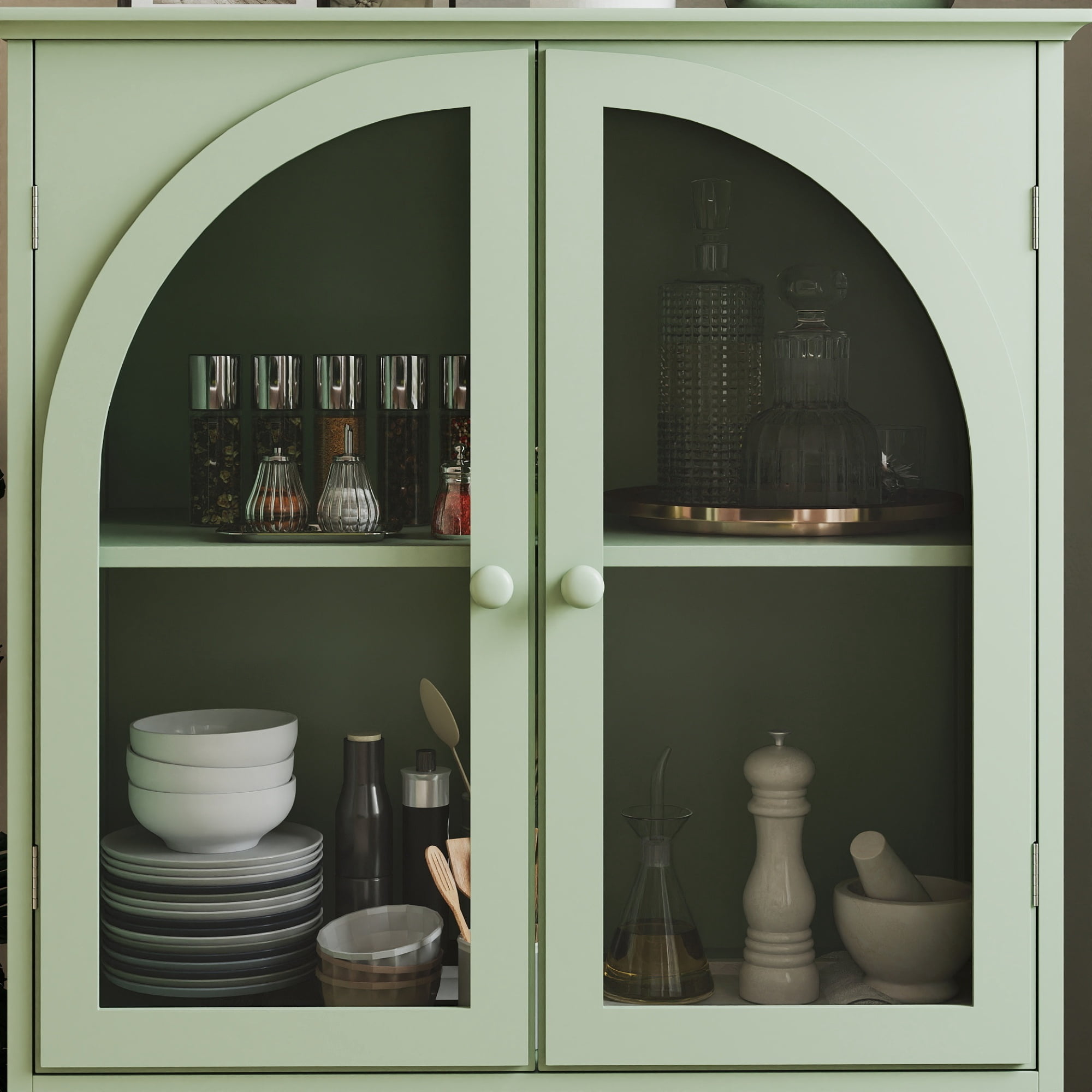 37"H Kitchen Storage Cabinet,Farmhouse Buffet Sideboard with 1 Drawer & 2 Doors,Pantry Cabinet Entryway Cabinet Coffee Bar for Dining Room Living Room,Green