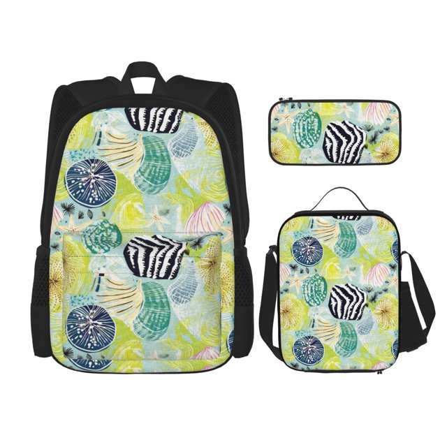 Fotbe Shell Clam Set Escolar 3 en 1 para Niños - Mochila Duradera con Lonchera Aislante y Estuche para Lápices - Mochila Escolar para Niños y Niñas