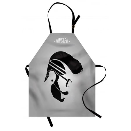 Young Man Apron  Hipster Lettering with Male Side Silhouette Earring Glasses  Unisex Kitchen Bib with Adjustable Neck for Cooking Gardening  Adult Size  Pale Taupe Charcoal Grey  by Ambesonne