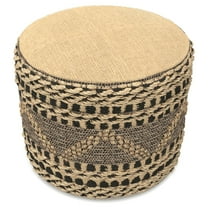 Simpli Home Stella Contemporary Round Round Woven Pouf in Natural, Black