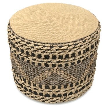 Simpli Home Stella Contemporary Round Round Woven Pouf in Natural, Black
