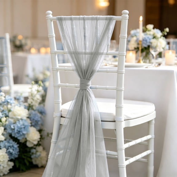 Fzsteel Chair Back Sash Bow Ribbon Drapery 7.9x108.3 Inches Sheer Fabric Decor Wedding Party Banquet Home Dining Room Festive Accent Not Include Clips