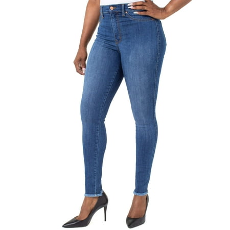 - Juniors' Ultra High Rise Curvy Fit Jeans w/ Fray Hem