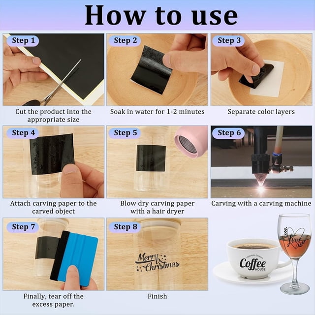 5 Pcs Engraving Marking Paper-Easy to Cut Engraving Test Focus Paper-Engraver Material for Glass Resin Ceramics Crafts