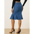 thumbnail image 3 of DARING DIVA Women's Denim Jean Bodycon Ruffles Fishtail Skirts M Dark Blue, 3 of 6