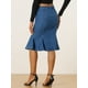 thumbnail image 3 of Falda de Mezclilla con Fishtail Dobladillo para Mujer Falda Vaquera de Volantes de Cintura Alta Azul oscuro M, 3 of 6