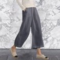 thumbnail image 2 of Riforla 2024 Women's Casual Loose Elastic Waist Cotton Trousers Seven Point Wide Leg Pants Summer Pants Grey S, 2 of 6