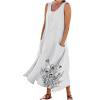 thumbnail image 1 of QIUOMBBP Robe en Lin Grande Taille pour Femmes, Fluide, à Imprimé Floral, Sans Manches, Robe Maxi avec Poches, Ample, d'Été, Décontractée, de Plage, Blanche, m, 1 of 1