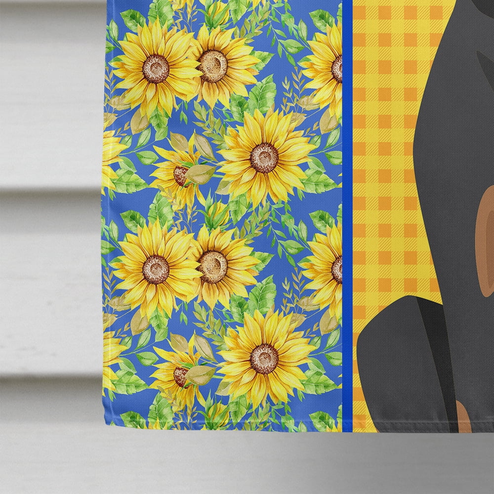 Summer Sunflowers Black and Tan Chihuahua Flag Canvas House Size 28 in x 40 in