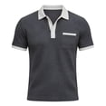 thumbnail image 3 of Telankuip Summer Color Block Waffle Short Sleeve Polo Shirts for Men Casual Textured Quarter Button Collar Comfortable Breathable Top Dress Business Work Shirt with Pocket Grey XXL, 3 of 8