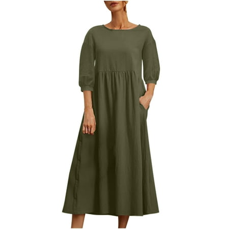 

Women Linen Cotton Tunic Dress with Pockets Loose Fit T-Shirt Dress for Summer Baggy Comfort Maternity Dresses