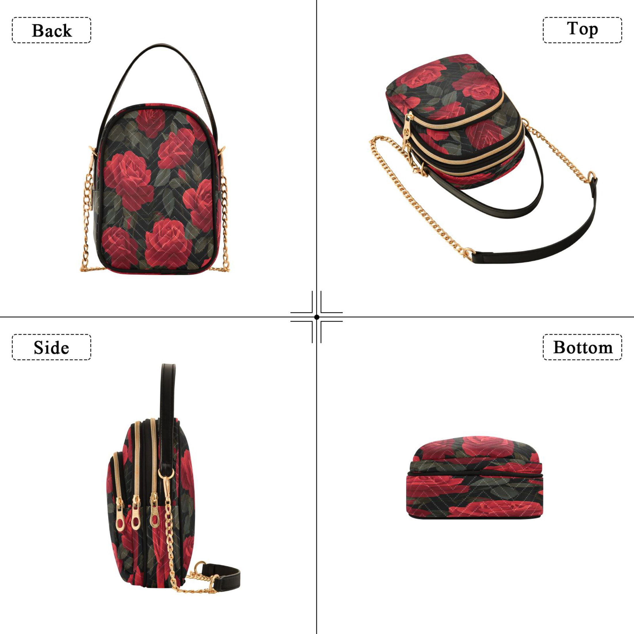 Quilted Women's Crossbody Bag Purses and Handbags with Detachable Leather Strap Red Roses Pattern