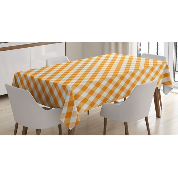 Ambesonne Orange and White Tablecloth Rectangular Table Cover, Gingham Checks, 60"x84", Orange and White