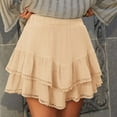 thumbnail image 5 of RYRJJ Flowy Shorts for Women Casual Boho Ruffle Tiered Skorts Elastic High Waist Mini Skirts Golf Tennis Crochet Shorts(Beige,L), 5 of 5