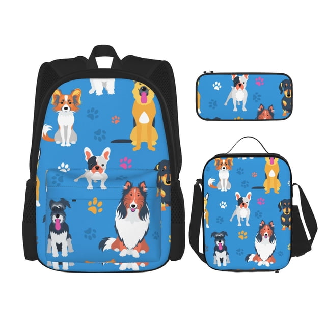 Balery Cute Dogs Mochila Escolar 3 en 1 para Niños - Mochila Resistente con Lonchera Térmica y Estuche - Mochila Escolar para Niños y Niñas