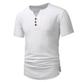 thumbnail image 6 of IYTR Mens Linen Shirts Short Sleeve Summer T Shirts Comfy Button-Up Round Neck Leisure Running Athletic Shirts Casual Solid Color White L, 6 of 7