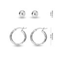 thumbnail image 3 of LeCalla 925 Sterling Silver Light-Weight Diamond-Cut Click Top Small Hoop and Ball Post Stud Earrings For Women and Teen Set of 2 Pairs (15mm, 5mm), 3 of 6