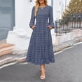 thumbnail image 3 of Quixlent Fall Winter Women Dress Long Lantern Sleeves A-line Round Neck Big Hem Dot Applique Pleated Solid Color Dating Commuting Midi Dress, 3 of 7