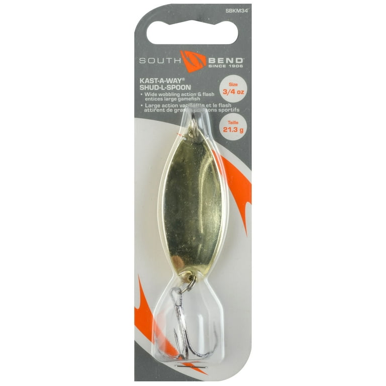 South Bend Kast-A-Way Freshwater Fishing Spoons, Gold, 3/4 oz