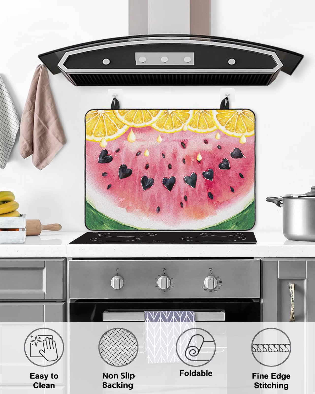 nqOlkjepod Large Induction Cooktop Protector Mat 28.5"x20.5", Red Watermelon Stove Top Covers for Electric Stove, Yellow Lemon Summer Fruit Country Stove Burner Cover Mats, Glass Top Stove Cover